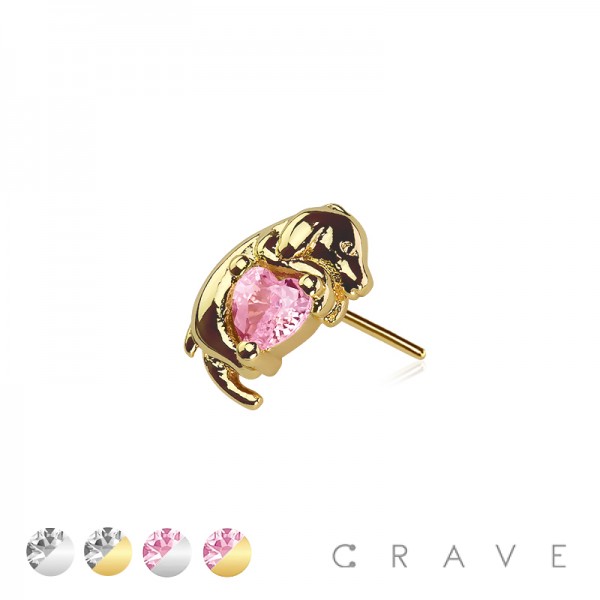 316L SURGICAL STEEL THREADLESS PUSH IN CZ HEART DOG PUPPY TOP PART (ONLY) 316L SURGICAL STEEL THREADLESS PUSH IN CZ HEART DOG PUPPY TOP PART (ONLY)